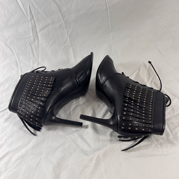 $1295 SAINT LAURENT Paris Studded Fringe Black Bootie 37 7US Made in Italy - Picture 6 of 12
